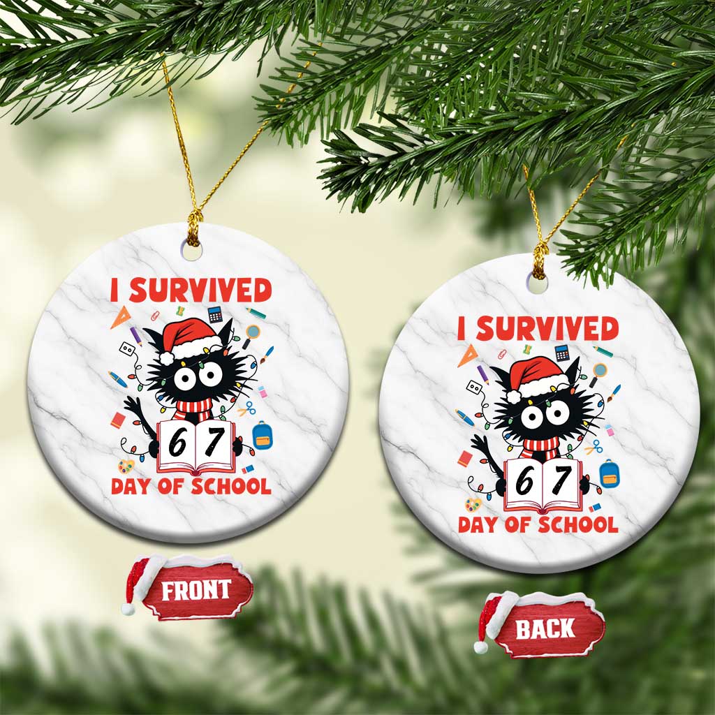 I Survived 67 Days Of School Cat Meme Ceramic Ornament Funny Christmas Six Seven Meme - undefined