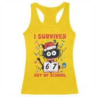 I Survived 67 Days Of School Cat Meme Racerback Tank Top Funny Christmas Six Seven Meme - Wonder Print Shop