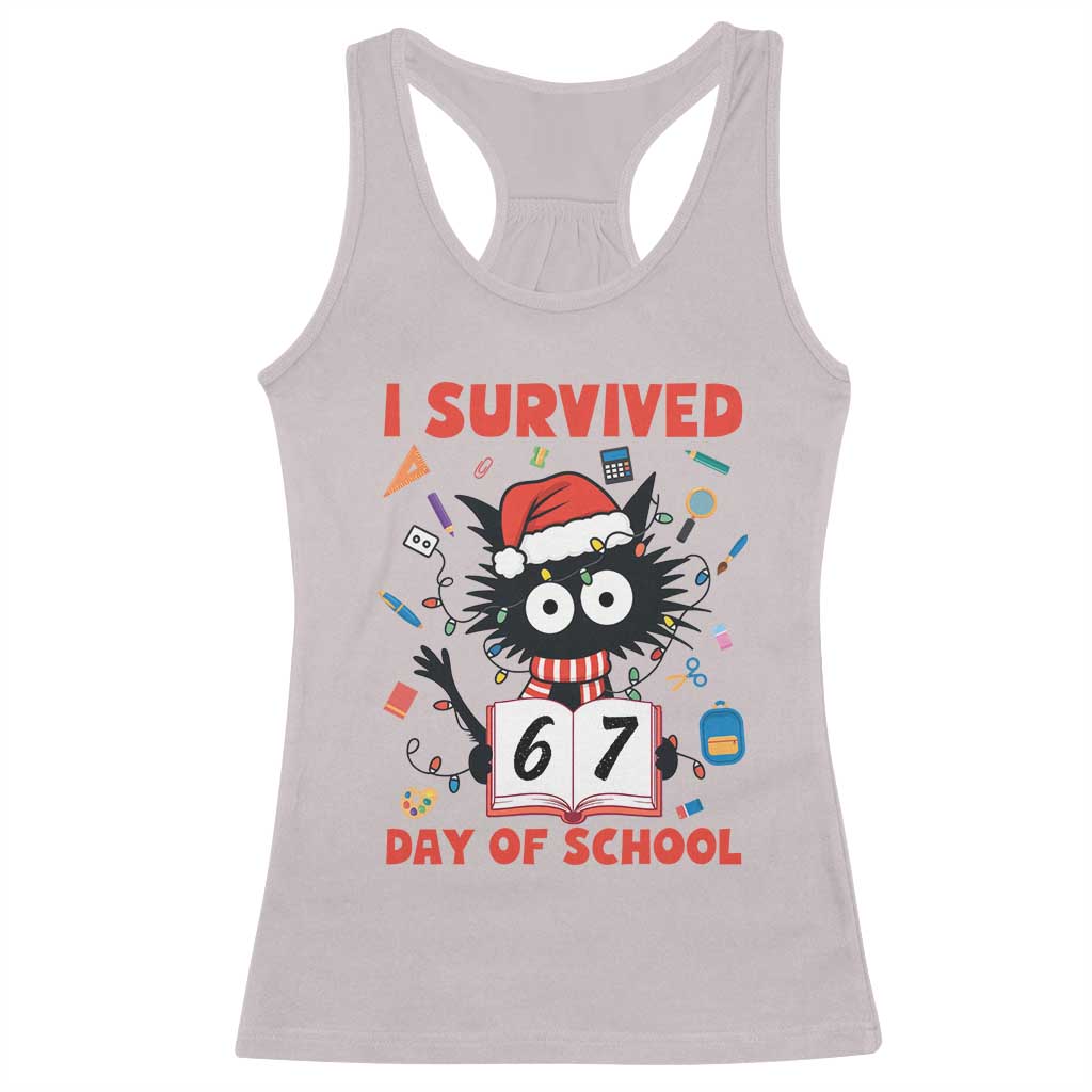 I Survived 67 Days Of School Cat Meme Racerback Tank Top Funny Christmas Six Seven Meme - Wonder Print Shop
