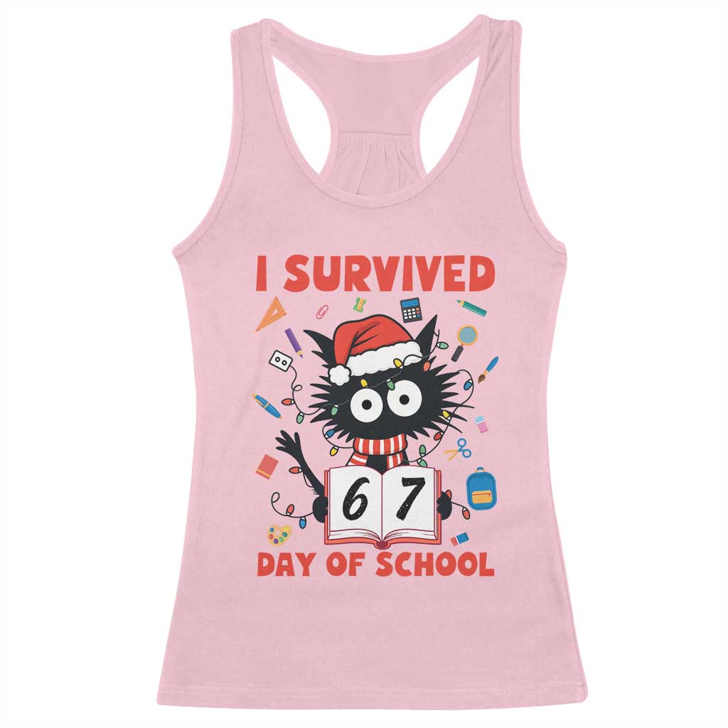 I Survived 67 Days Of School Cat Meme Racerback Tank Top Funny Christmas Six Seven Meme - Wonder Print Shop