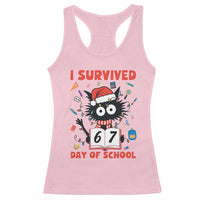 I Survived 67 Days Of School Cat Meme Racerback Tank Top Funny Christmas Six Seven Meme - Wonder Print Shop