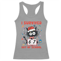 I Survived 67 Days Of School Cat Meme Racerback Tank Top Funny Christmas Six Seven Meme - Wonder Print Shop