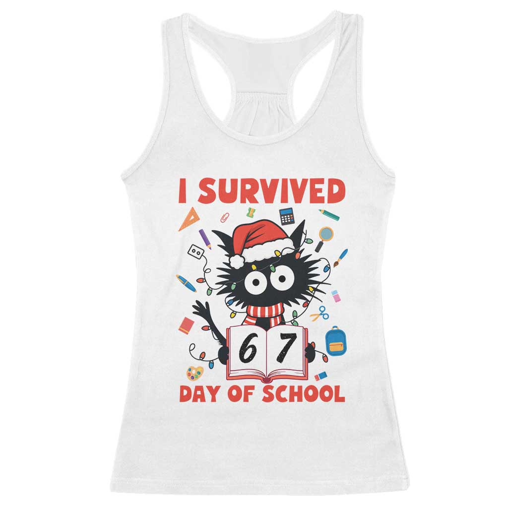 I Survived 67 Days Of School Cat Meme Racerback Tank Top Funny Christmas Six Seven Meme - Wonder Print Shop