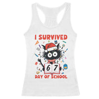 I Survived 67 Days Of School Cat Meme Racerback Tank Top Funny Christmas Six Seven Meme - Wonder Print Shop