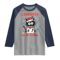 I Survived 67 Days Of School Cat Meme Raglan Shirt Funny Christmas Six Seven Meme - Wonder Print Shop
