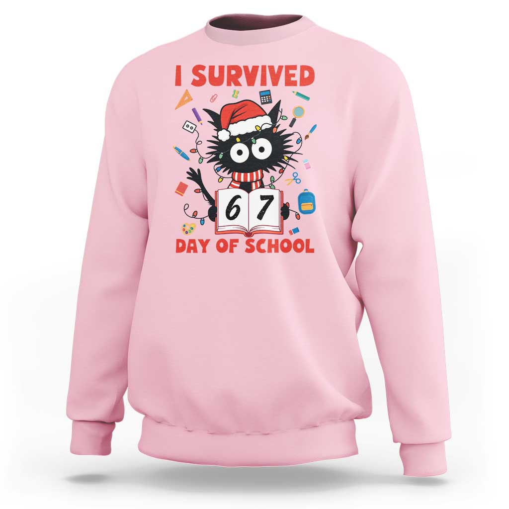 I Survived 67 Days Of School Cat Meme Sweatshirt Funny Christmas Six Seven Meme - Wonder Print Shop