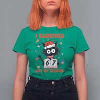 I Survived 67 Days Of School Cat Meme T Shirt For Women Funny Christmas Six Seven Meme - Wonder Print Shop