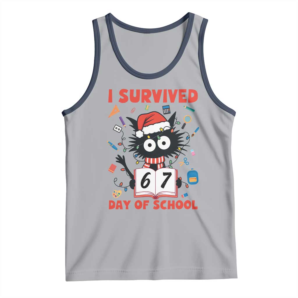 I Survived 67 Days Of School Cat Meme Tank Top Funny Christmas Six Seven Meme - Wonder Print Shop