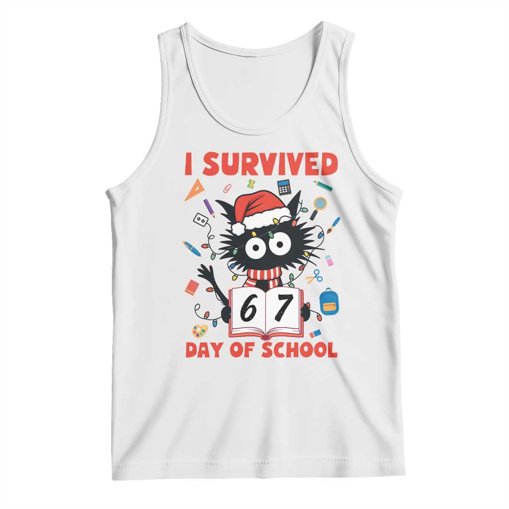 I Survived 67 Days Of School Cat Meme Tank Top Funny Christmas Six Seven Meme - Wonder Print Shop
