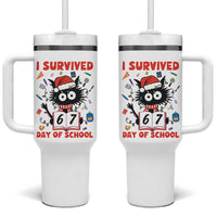 I Survived 67 Days Of School Cat Meme Tumbler With Handle Funny Christmas Six Seven Meme - Wonder Print Shop