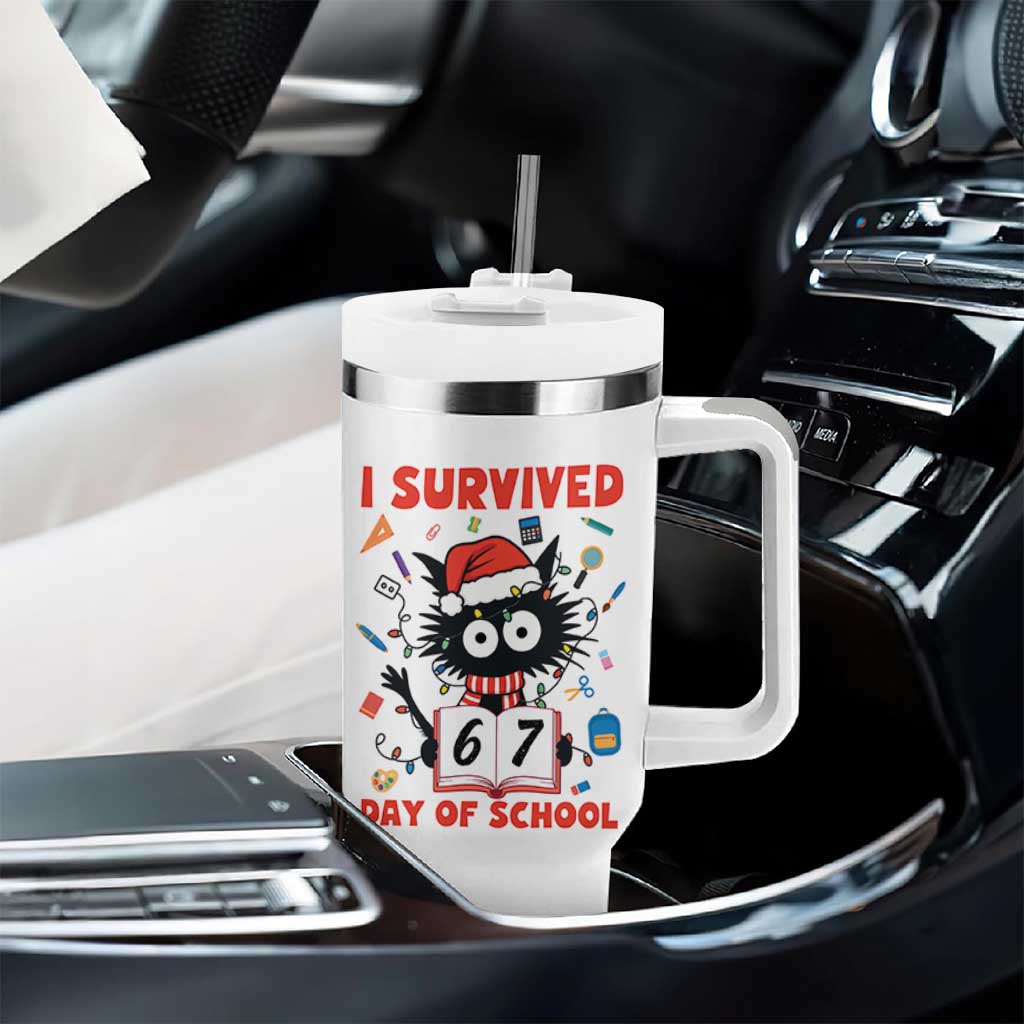 I Survived 67 Days Of School Cat Meme Tumbler With Handle Funny Christmas Six Seven Meme - Wonder Print Shop