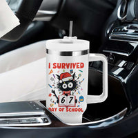 I Survived 67 Days Of School Cat Meme Tumbler With Handle Funny Christmas Six Seven Meme - Wonder Print Shop
