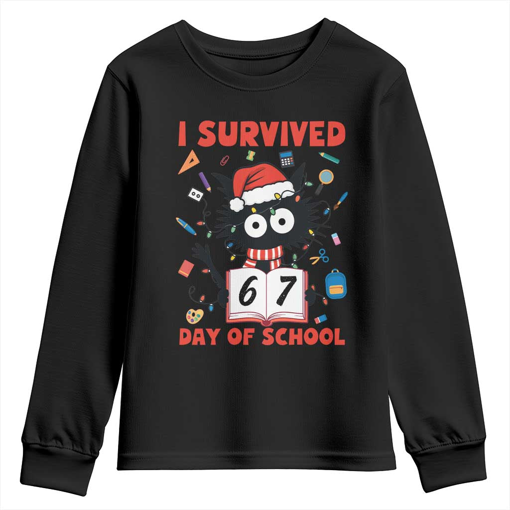 I Survived 67 Days Of School Cat Meme Youth Sweatshirt Funny Christmas Six Seven Meme - Wonder Print Shop