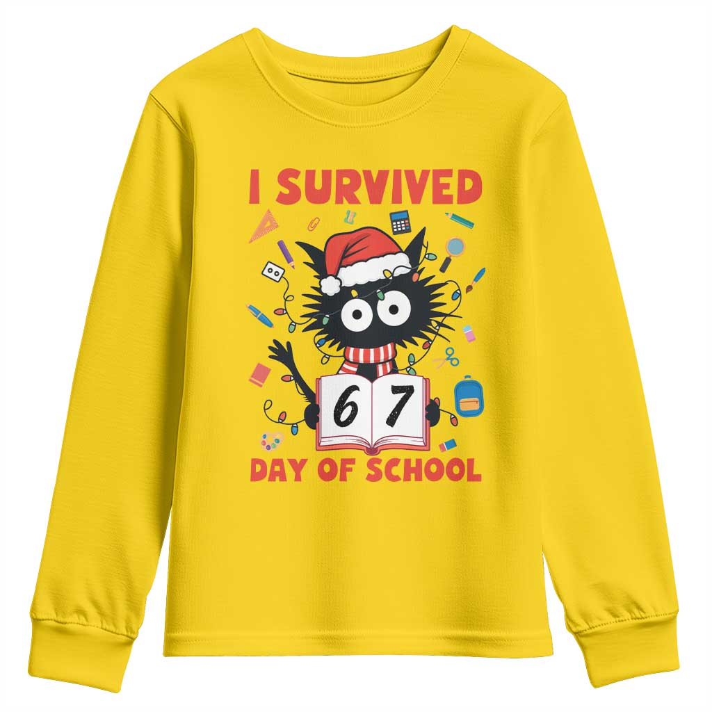 I Survived 67 Days Of School Cat Meme Youth Sweatshirt Funny Christmas Six Seven Meme - Wonder Print Shop