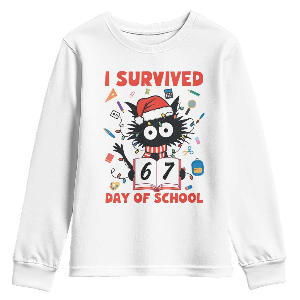 I Survived 67 Days Of School Cat Meme Youth Sweatshirt Funny Christmas Six Seven Meme - Wonder Print Shop