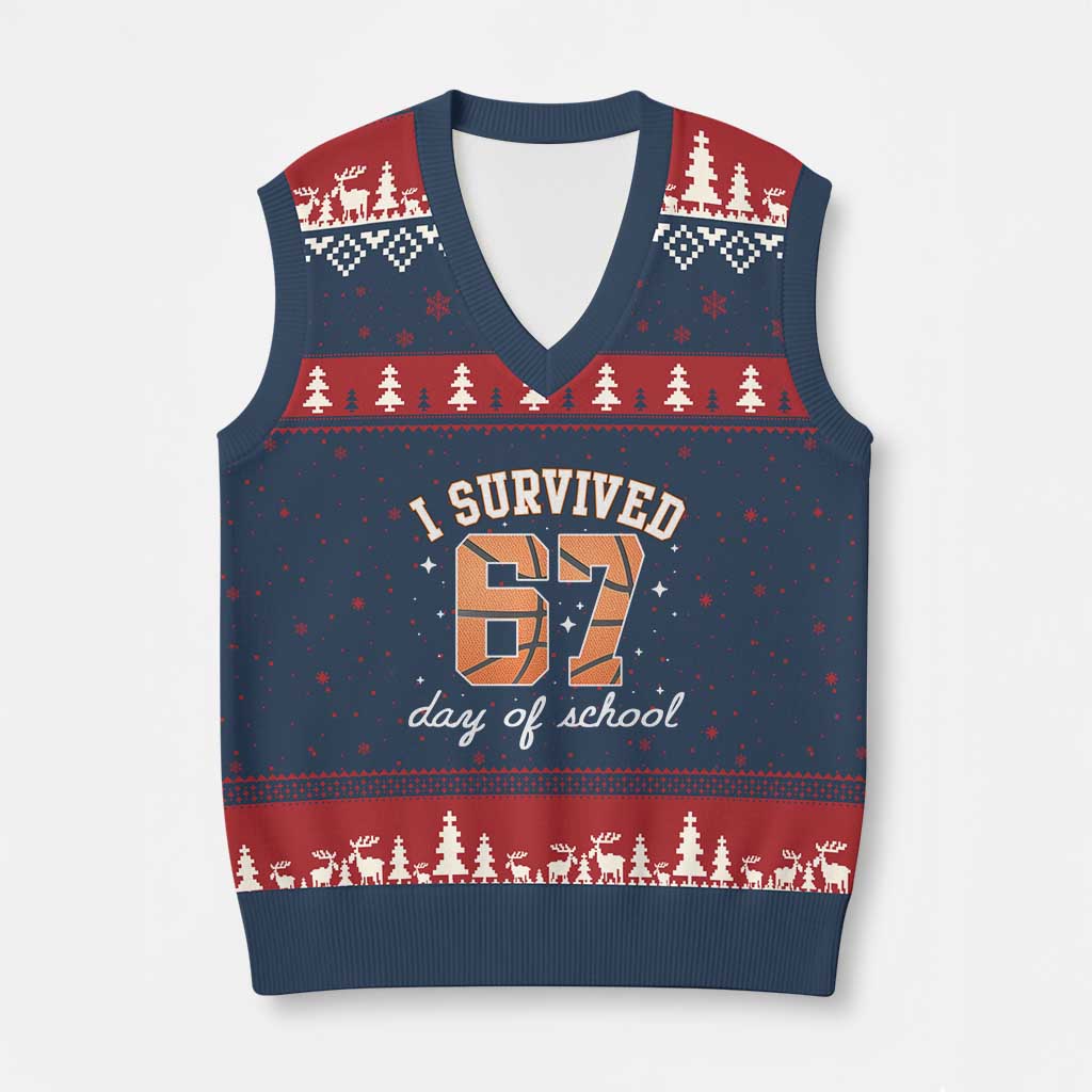 67 Six Seven Meme V-Neck Knit Sweater Vest I Survived Days Of School - Wonder Print Shop