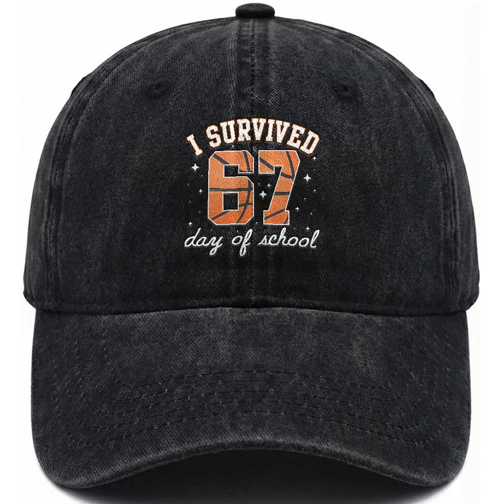 67 Six Seven Meme Washed Cotton Baseball Cap I Survived Days Of School