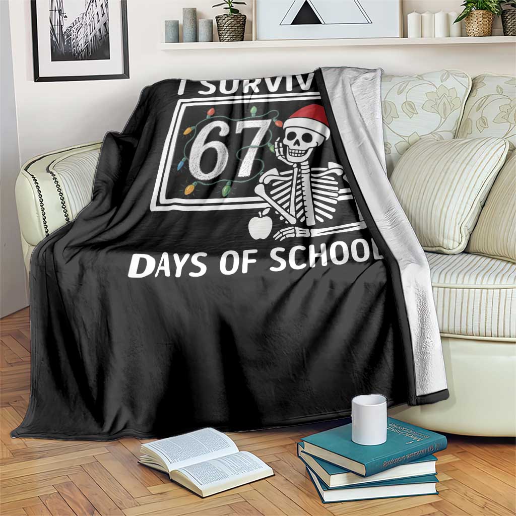 I Survived 67 Days Of School Skeleton Throw Blanket Funny Christmas Six Seven Meme - Wonder Print Shop