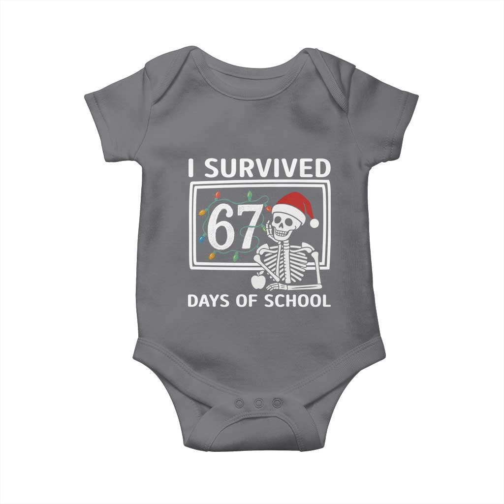 I Survived 67 Days Of School Skeleton Baby Onesie Funny Christmas Six Seven Meme - Wonder Print Shop