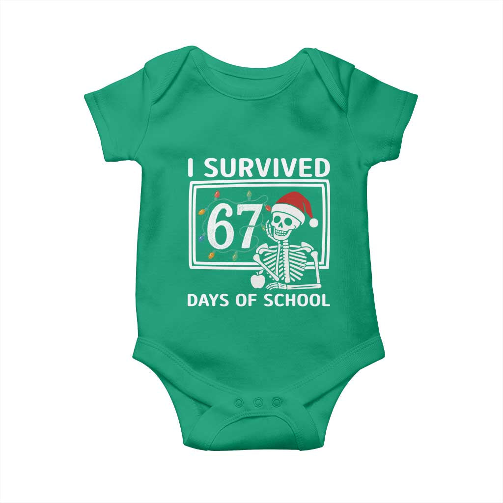 I Survived 67 Days Of School Skeleton Baby Onesie Funny Christmas Six Seven Meme - Wonder Print Shop