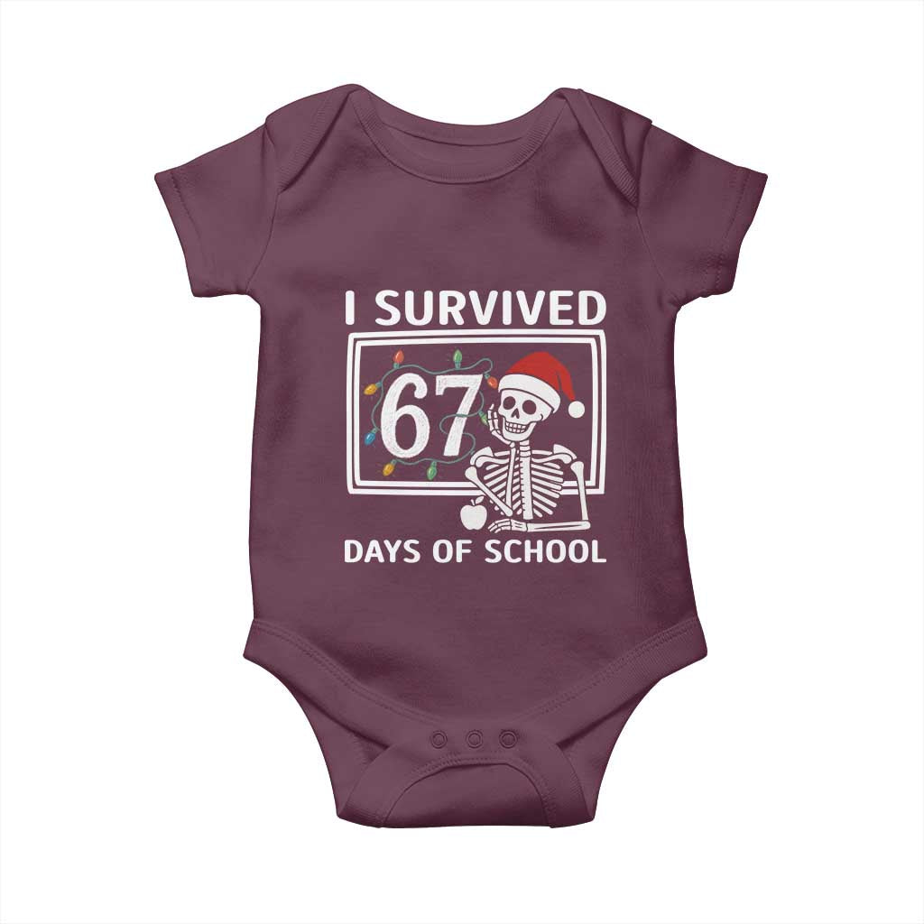 I Survived 67 Days Of School Skeleton Baby Onesie Funny Christmas Six Seven Meme - Wonder Print Shop