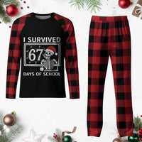 I Survived 67 Days Of School Skeleton Plaid Pajama Set Funny Christmas Six Seven Meme - Wonder Print Shop