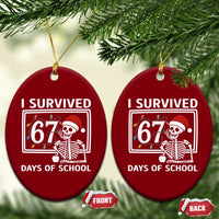 I Survived 67 Days Of School Skeleton Ceramic Ornament Funny Christmas Six Seven Meme - Wonder Print Shop
