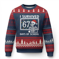 I Survived 67 Days Of School Skeleton Ugly Christmas Sweater Funny Xmas Six Seven Meme - Wonder Print Shop
