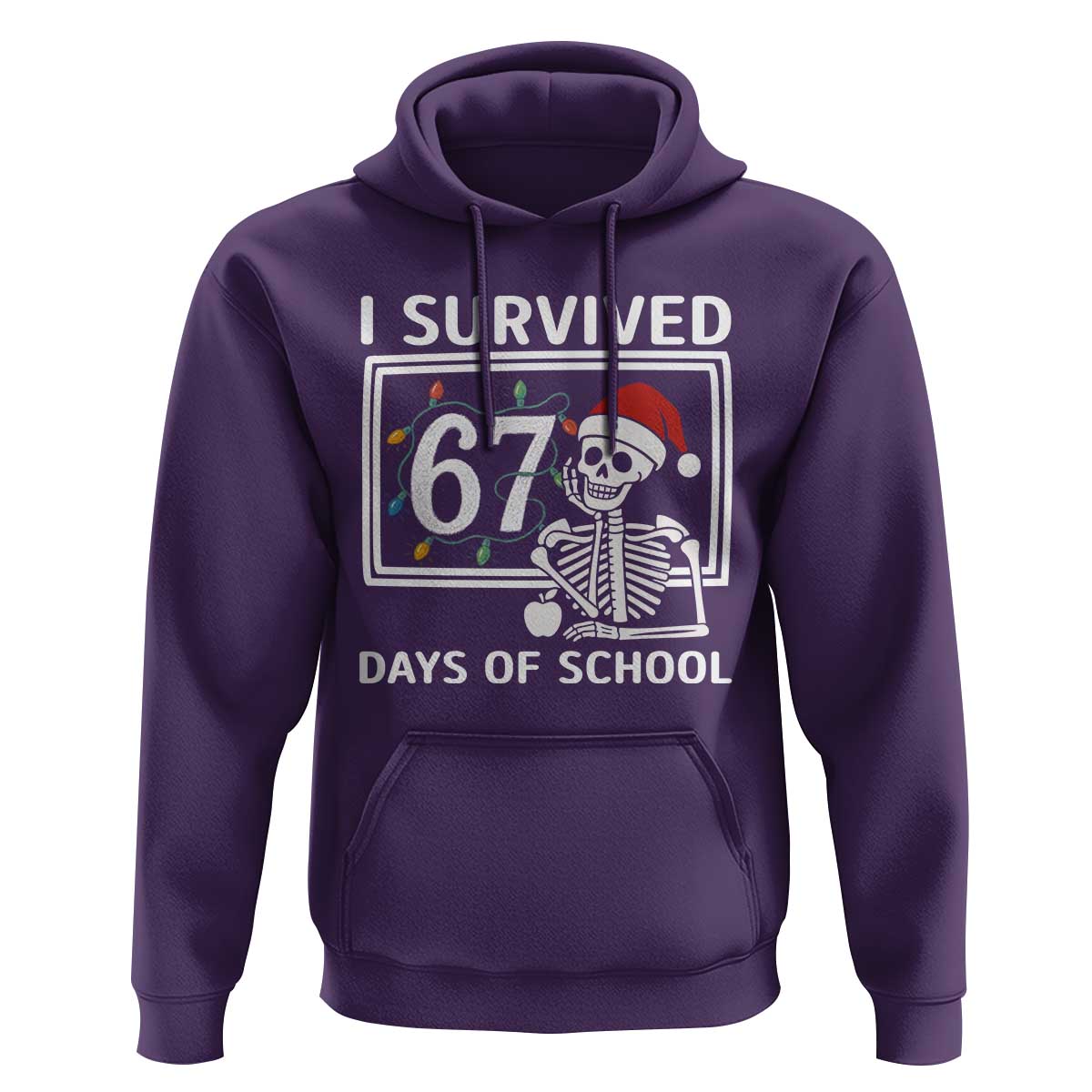 I Survived 67 Days Of School Skeleton Hoodie Funny Christmas Six Seven Meme - Wonder Print Shop