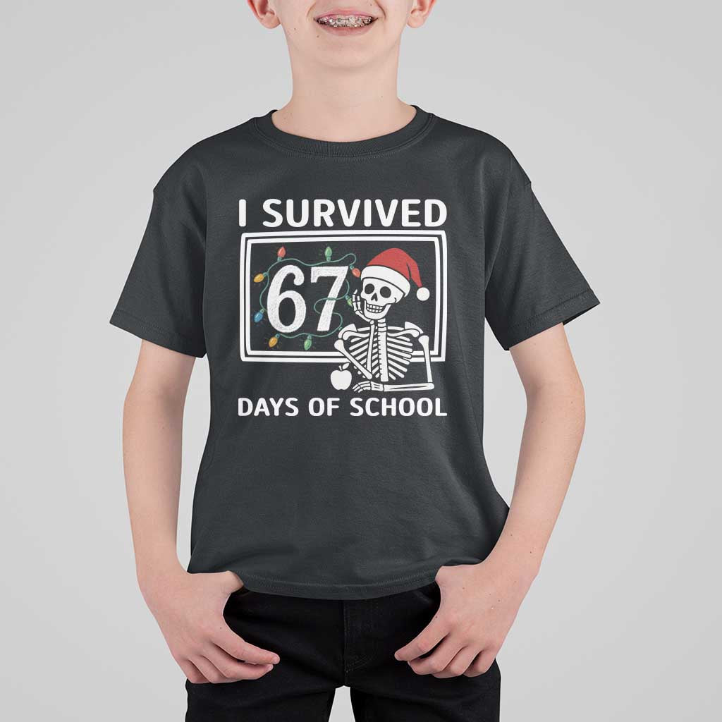 I Survived 67 Days Of School Skeleton T Shirt For Kid Funny Christmas Six Seven Meme - Wonder Print Shop