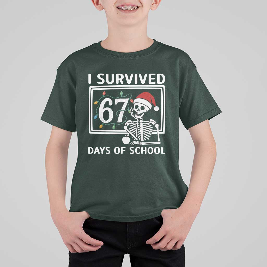 I Survived 67 Days Of School Skeleton T Shirt For Kid Funny Christmas Six Seven Meme - Wonder Print Shop