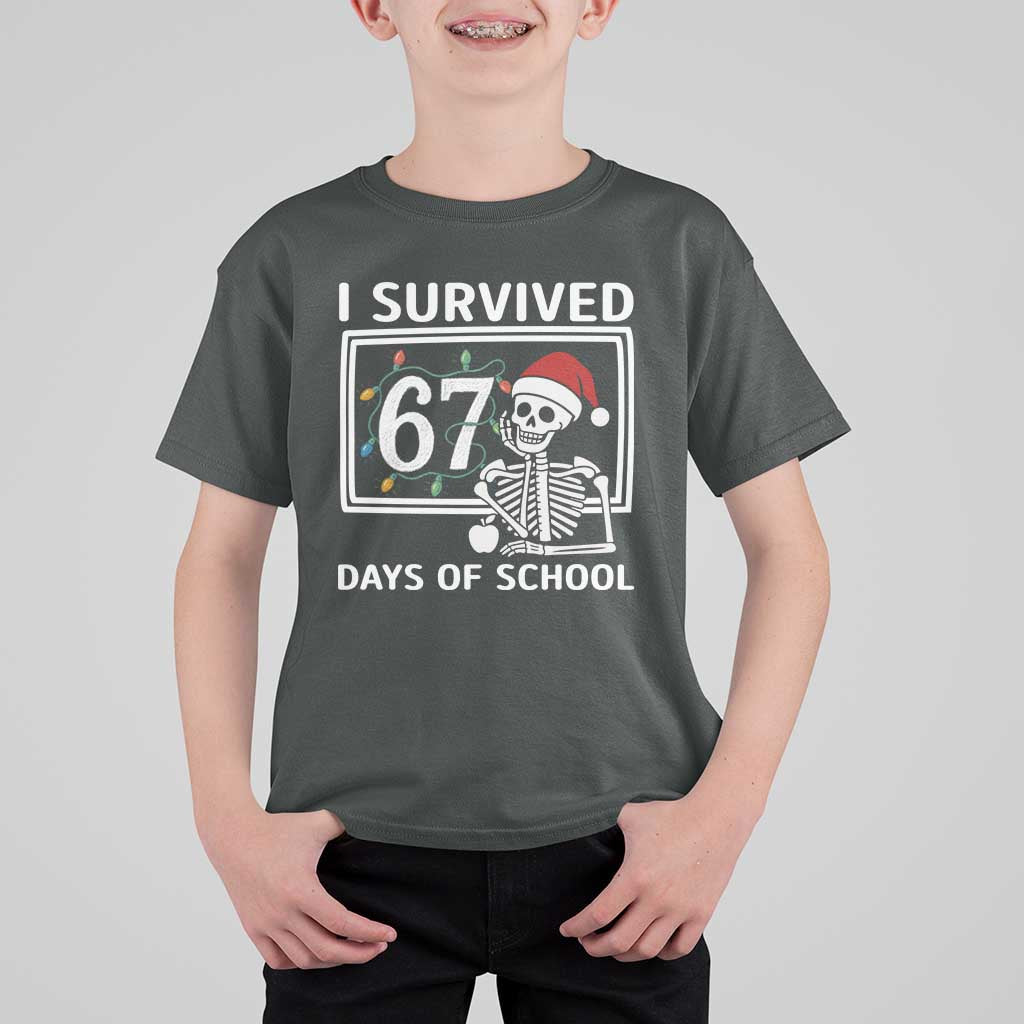 I Survived 67 Days Of School Skeleton T Shirt For Kid Funny Christmas Six Seven Meme - Wonder Print Shop