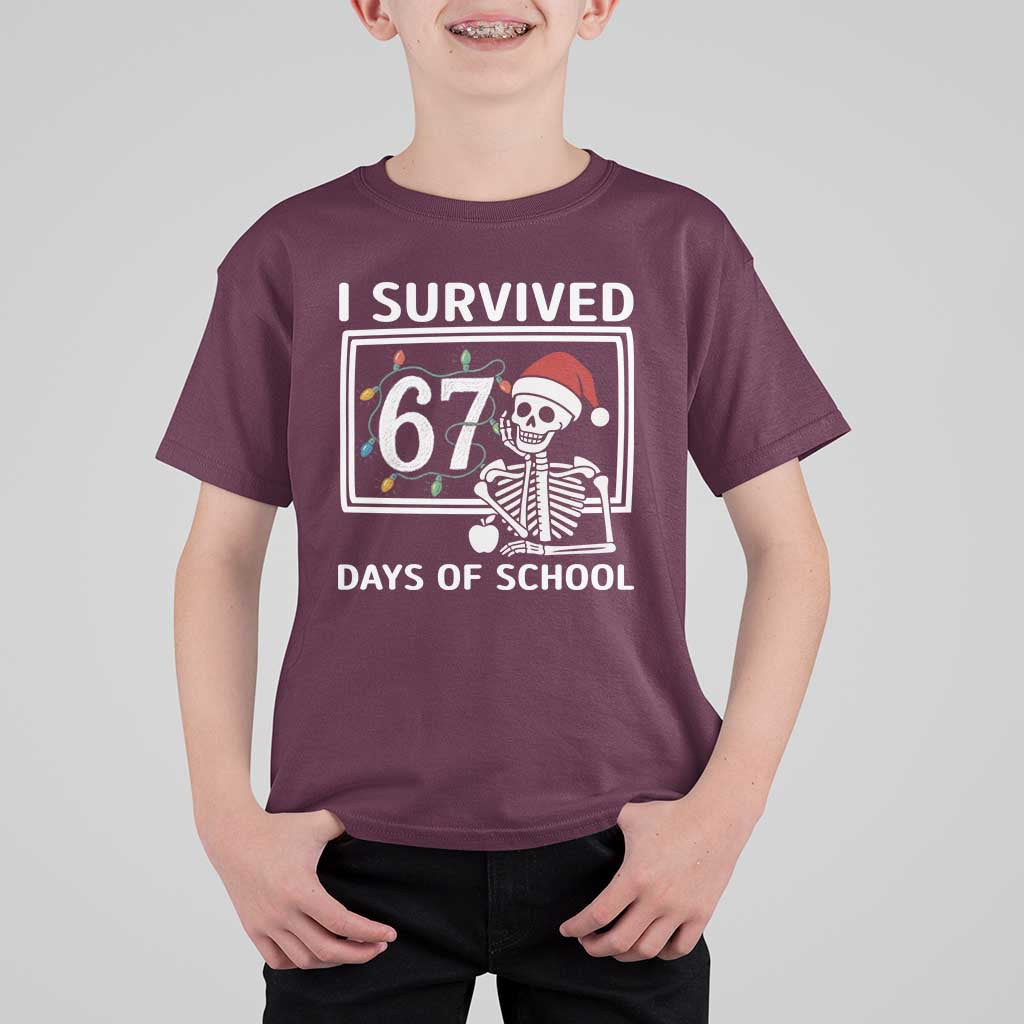 I Survived 67 Days Of School Skeleton T Shirt For Kid Funny Christmas Six Seven Meme - Wonder Print Shop