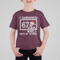 I Survived 67 Days Of School Skeleton T Shirt For Kid Funny Christmas Six Seven Meme - Wonder Print Shop