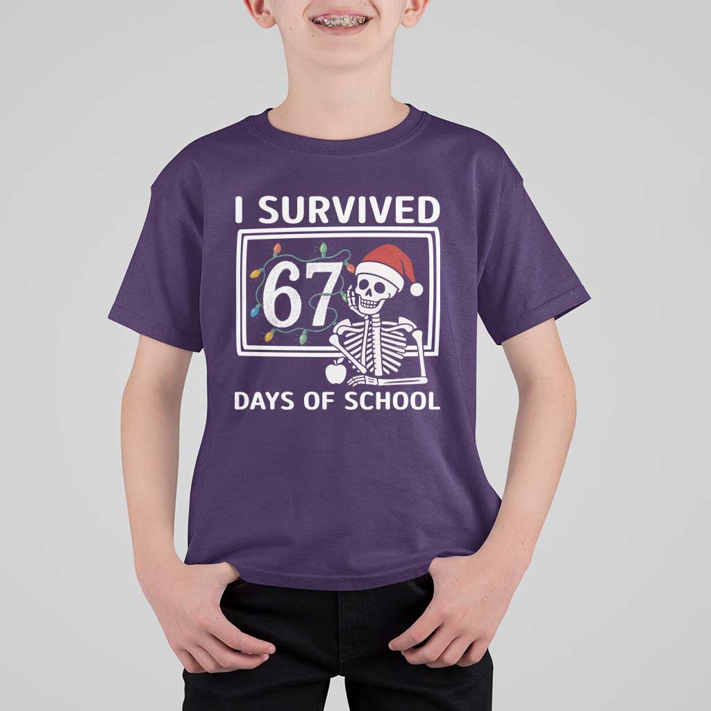 I Survived 67 Days Of School Skeleton T Shirt For Kid Funny Christmas Six Seven Meme - Wonder Print Shop