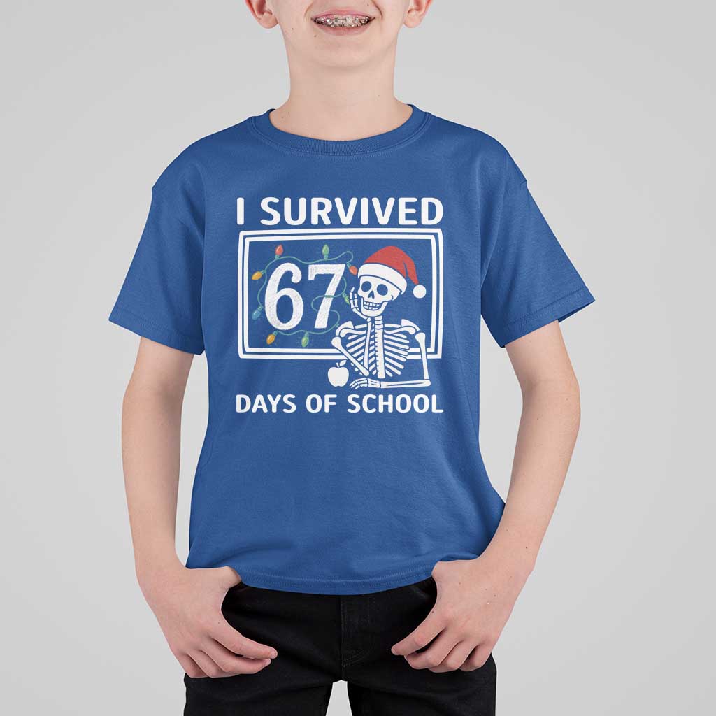 I Survived 67 Days Of School Skeleton T Shirt For Kid Funny Christmas Six Seven Meme - Wonder Print Shop