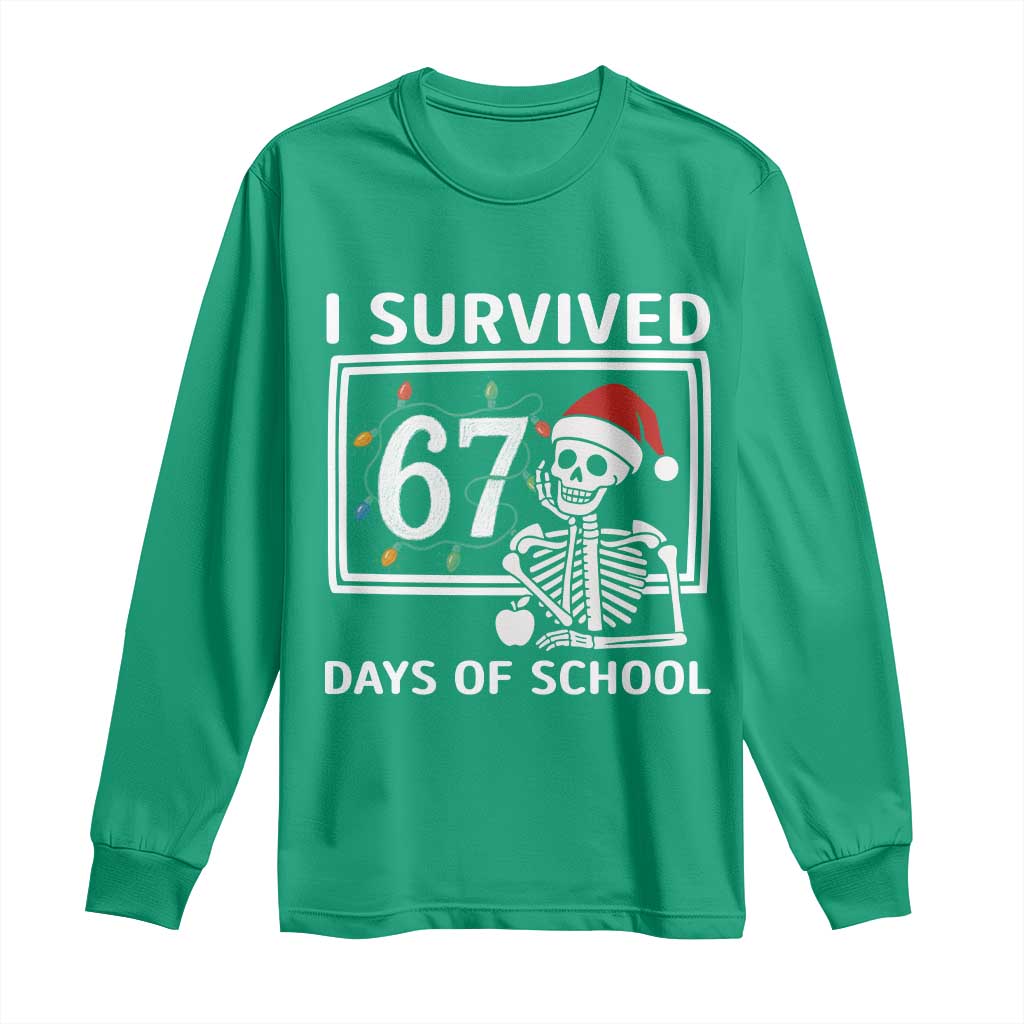 I Survived 67 Days Of School Skeleton Long Sleeve Shirt Funny Christmas Six Seven Meme - Wonder Print Shop