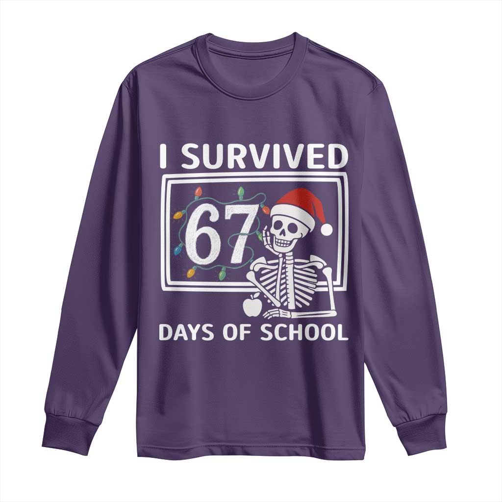 I Survived 67 Days Of School Skeleton Long Sleeve Shirt Funny Christmas Six Seven Meme - Wonder Print Shop