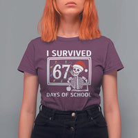 I Survived 67 Days Of School Skeleton T Shirt For Women Funny Christmas Six Seven Meme - Wonder Print Shop
