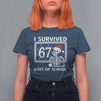 I Survived 67 Days Of School Skeleton T Shirt For Women Funny Christmas Six Seven Meme - Wonder Print Shop