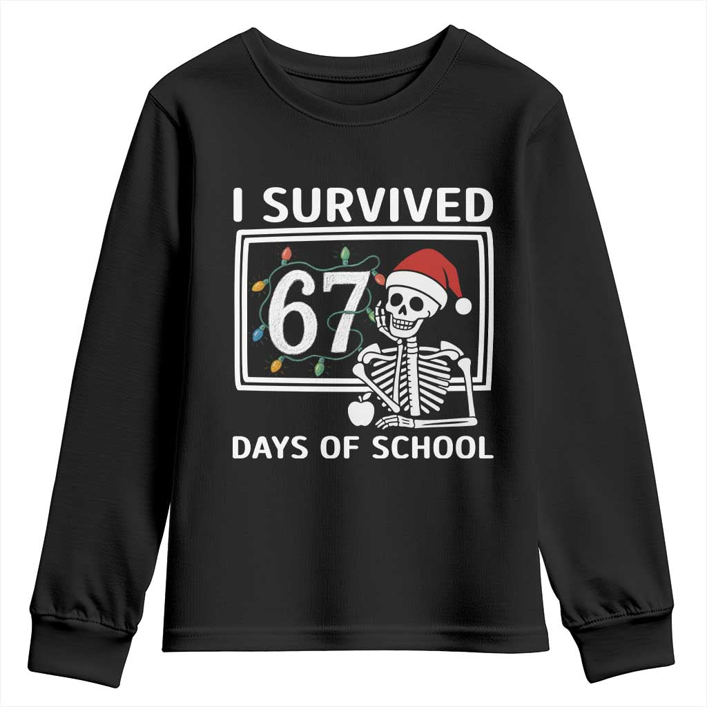 I Survived 67 Days Of School Skeleton Youth Sweatshirt Funny Christmas Six Seven Meme - Wonder Print Shop