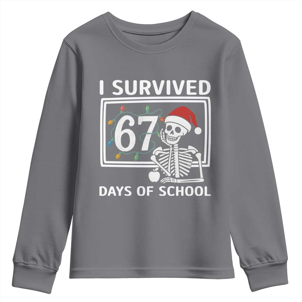 I Survived 67 Days Of School Skeleton Youth Sweatshirt Funny Christmas Six Seven Meme - Wonder Print Shop