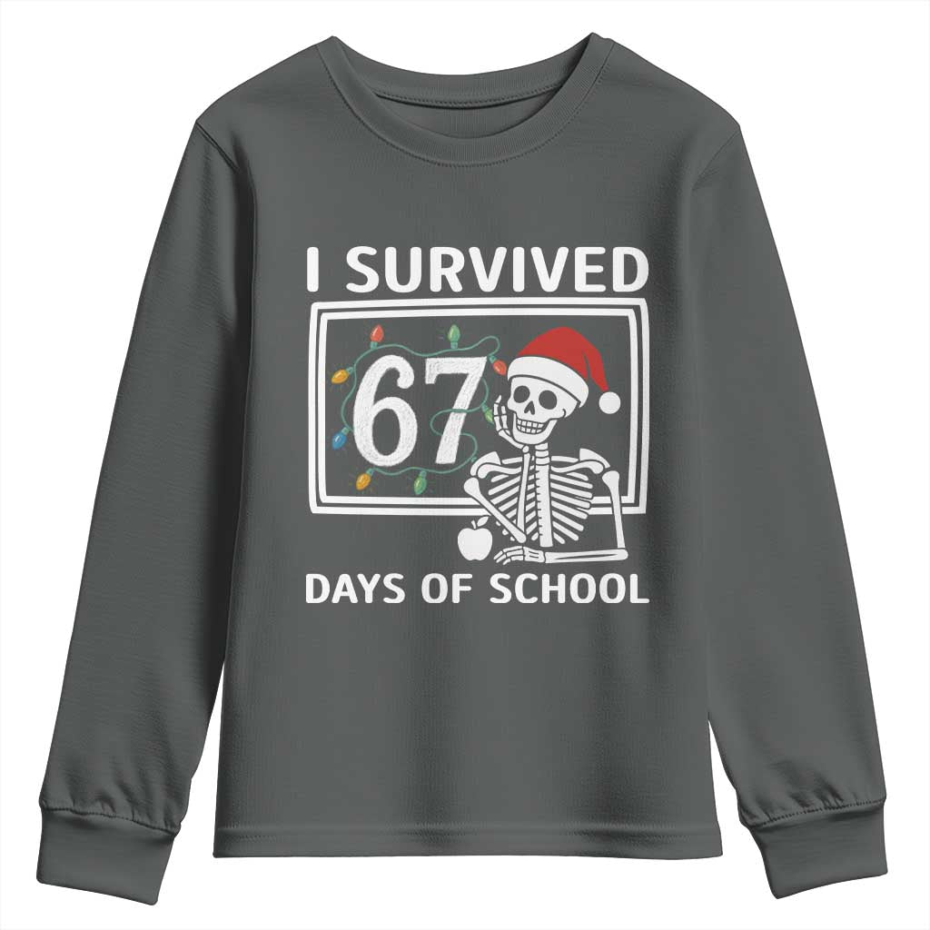I Survived 67 Days Of School Skeleton Youth Sweatshirt Funny Christmas Six Seven Meme - Wonder Print Shop