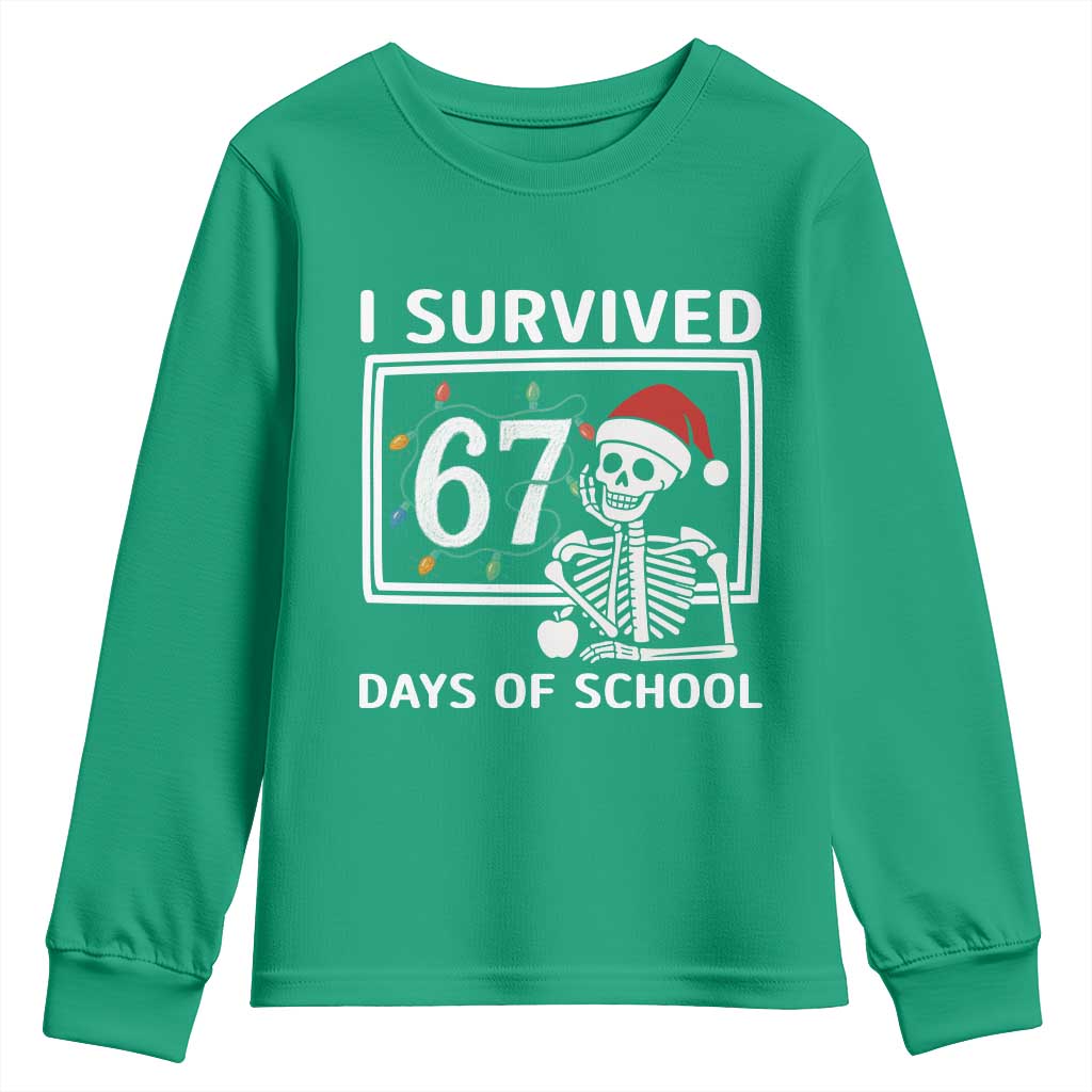 I Survived 67 Days Of School Skeleton Youth Sweatshirt Funny Christmas Six Seven Meme - Wonder Print Shop