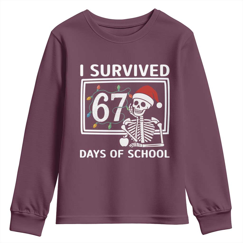 I Survived 67 Days Of School Skeleton Youth Sweatshirt Funny Christmas Six Seven Meme - Wonder Print Shop