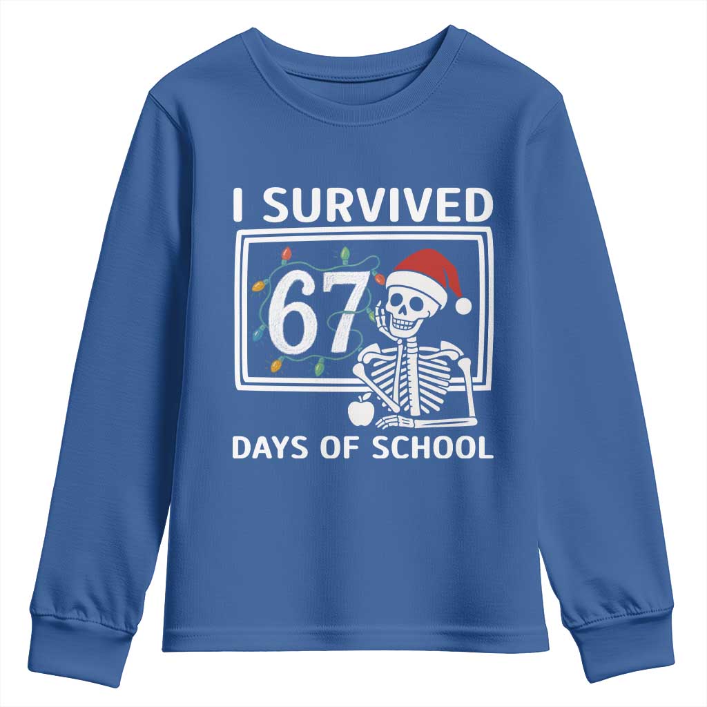 I Survived 67 Days Of School Skeleton Youth Sweatshirt Funny Christmas Six Seven Meme - Wonder Print Shop