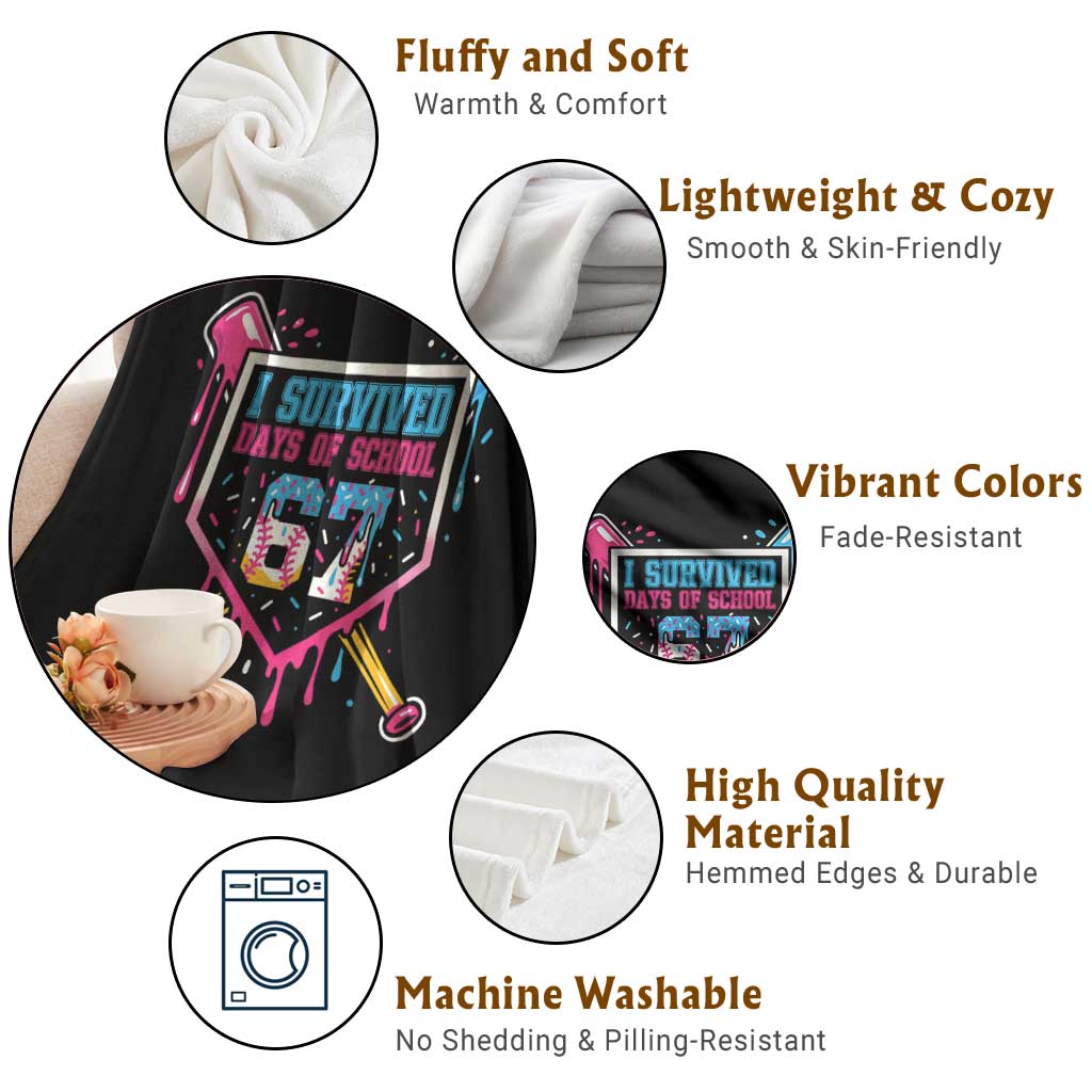 I Survived 67 Days Of School Baseball Ice Cream Throw Blanket Funny Christmas Six Seven Meme - Wonder Print Shop