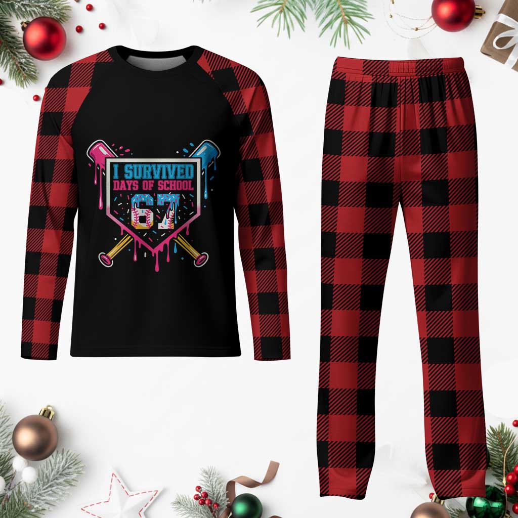 I Survived 67 Days Of School Baseball Ice Cream Plaid Pajama Set Funny Christmas Six Seven Meme - Wonder Print Shop