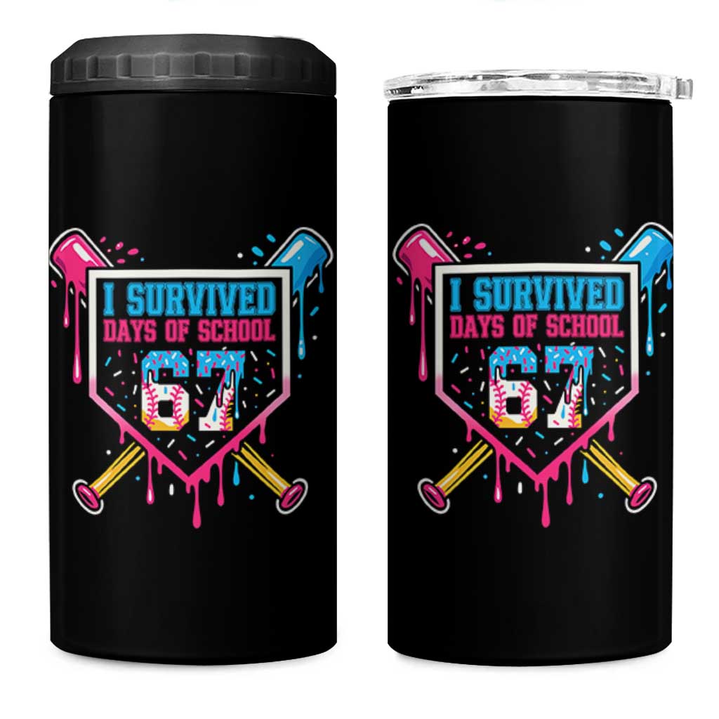 I Survived 67 Days Of School Baseball Ice Cream 4 in 1 Can Cooler Tumbler Funny Christmas Six Seven Meme - Wonder Print Shop