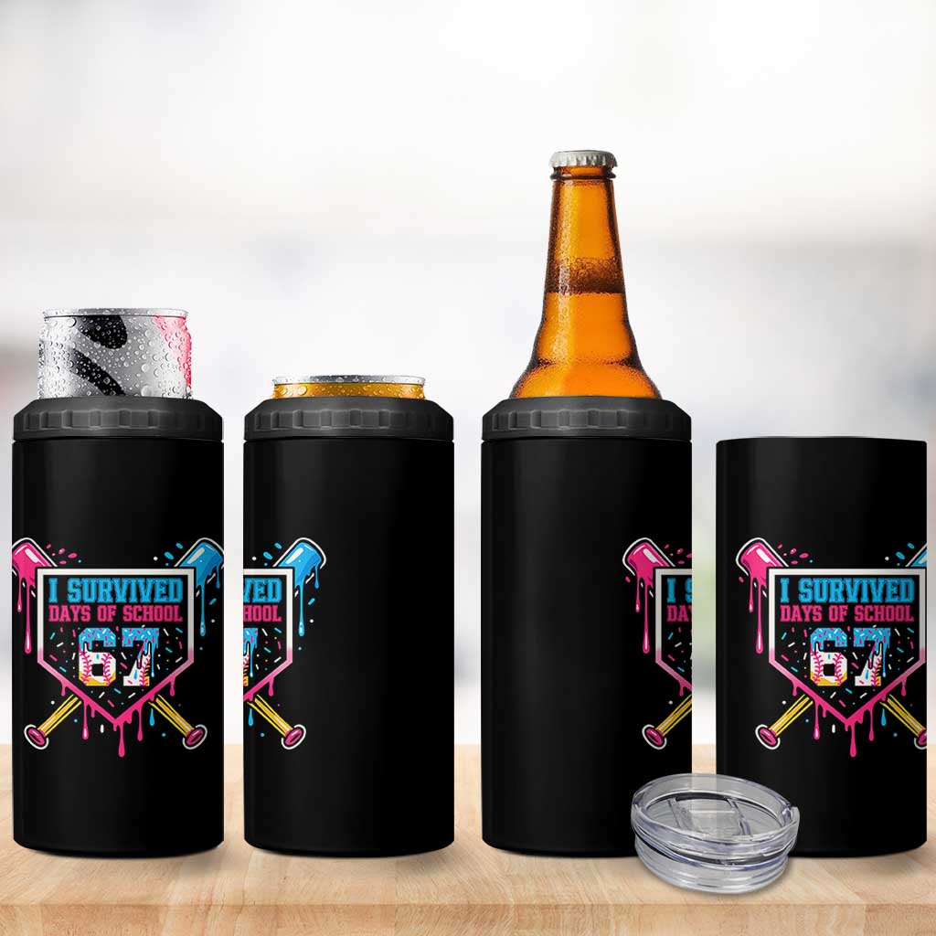 I Survived 67 Days Of School Baseball Ice Cream 4 in 1 Can Cooler Tumbler Funny Christmas Six Seven Meme - Wonder Print Shop